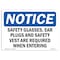 Signmission OSHA Sign, Safety Glasses Ear Plugs And Safety Vest, 18in X 12in Aluminum, 18" W, 12" H, Landscape OS-NS-A-1218-L-18200 - alternate 1